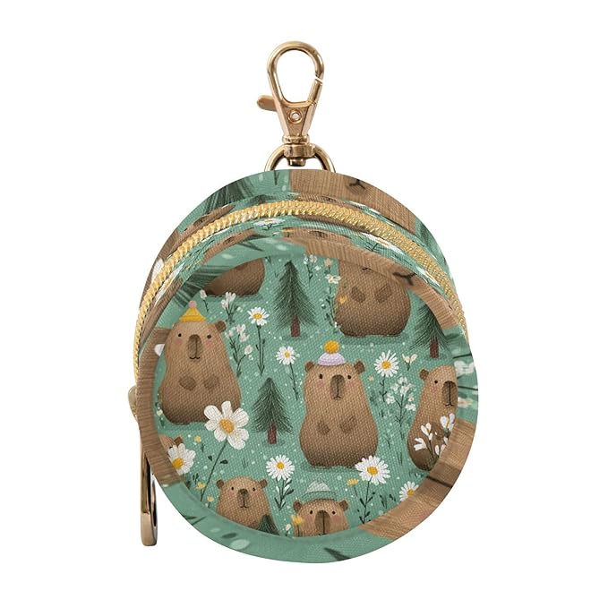 Pacifier Holder with Clip Pacifier Case for Diaper Bag Round Baby Pacifier Pouch Box Bag Portable Mint Green Capybaras Forest Daisies Polka Dots