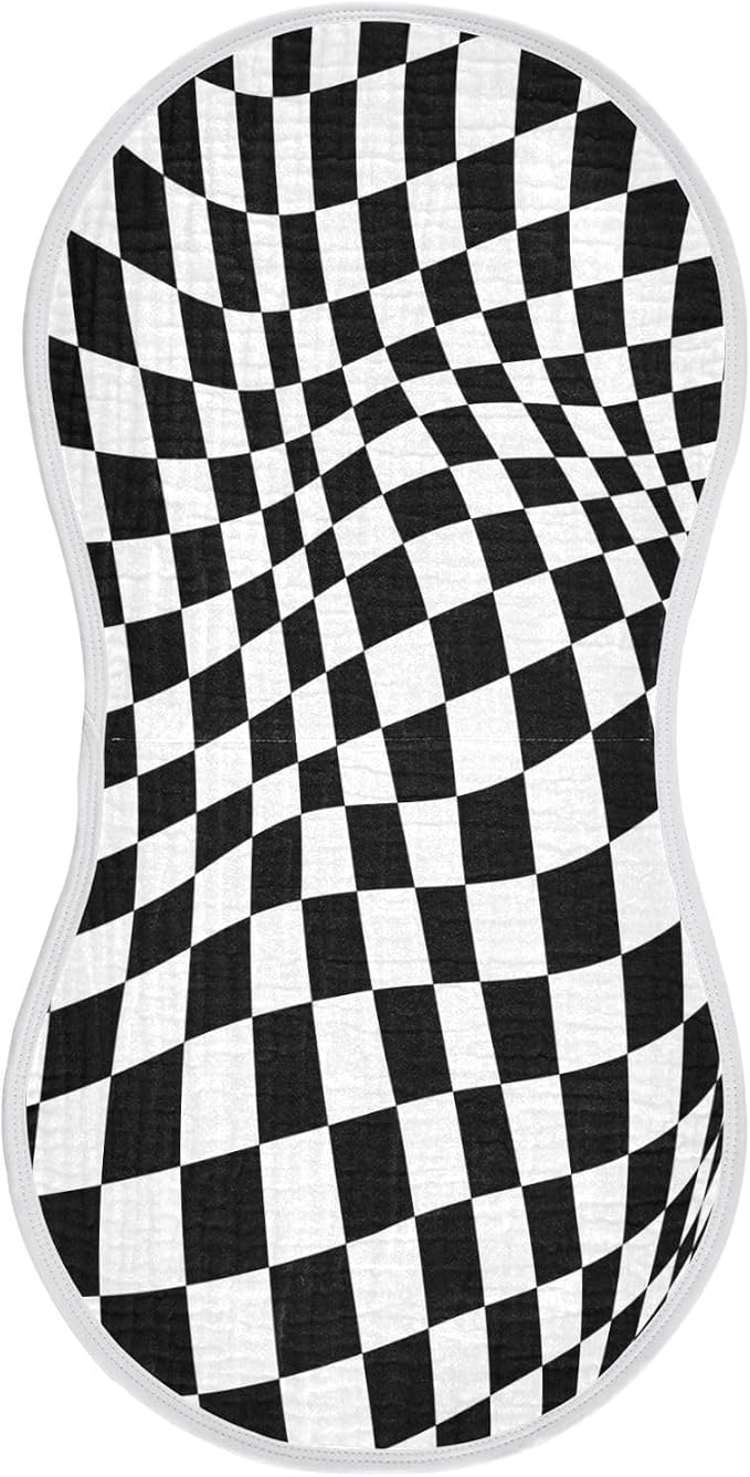 Muslin Baby Burp Cloths Set of 1, Soft Black White Checkered Absorbent Muslin Washcloths, Bibs, Face Towel for Newborn Boys Girls, 22 x 11 Inch