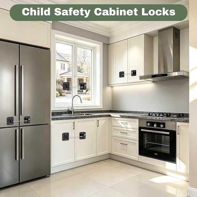 3 Pack Fridge Lock with Keys - Child Proof Cabinet Locks Baby Proofing Refrigerator Lock with Adhesive for Freezer, Cabinets, Closet, Drawers, Black
