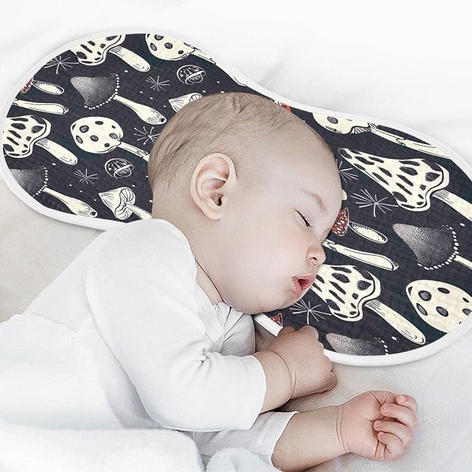 Mushrooms Black Muslin Baby Burp Cloths - Super Absorbent and Soft Burping Rags - Cotton Burp Clothes Set for Boys and Girls, 4 Pack