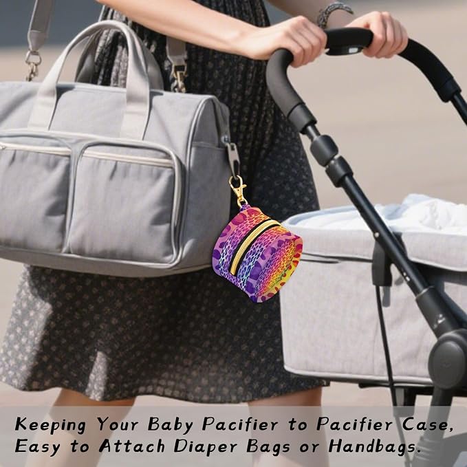 Pacifier Holder with Clip Pacifier Case for Diaper Bag Round Baby Pacifier Pouch Box Bag Portable Purple Leopard Print