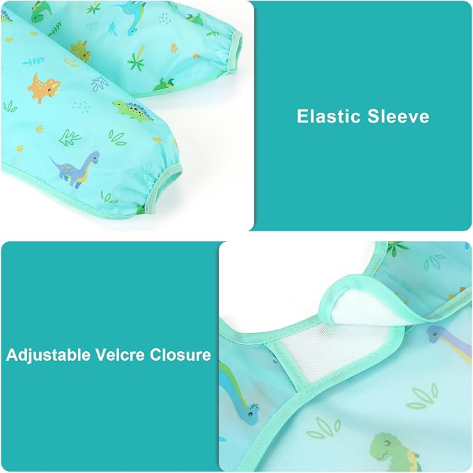 Accmor 4 Pack Long Sleeve Bibs, Baby Smock Waterproof Sleeved Bib Smock for Baby Toddler 6-36 Months
