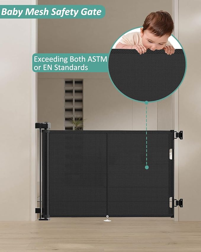 Miumoon 59 inch Retractable Baby Gates 42 inch Tall, Retractable Gate with Reinforced Strip Design to Prevent Crawling Through, 5 FT Retractable Dog Gate for Stairs, Doorways, Hallways, Indoor/Outdoor