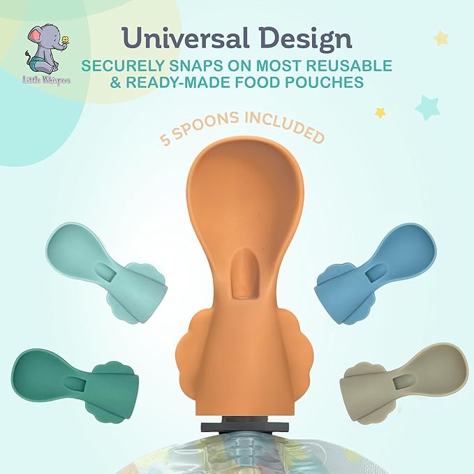 Little Whispers Baby Food Pouch Spoon Attachments - Stage 1, Small (Ripple) - 5 Pack