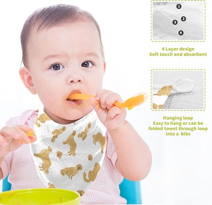 vvfelixl Baby Cotton Washcloths Golden Retriever Dogs Infants Bath Towel for Unisex Goldies Puppy Face Towels for Newborn, Natural Baby Wipes Delicate Skin, 11.8 X 11.8 inch, one sizex3