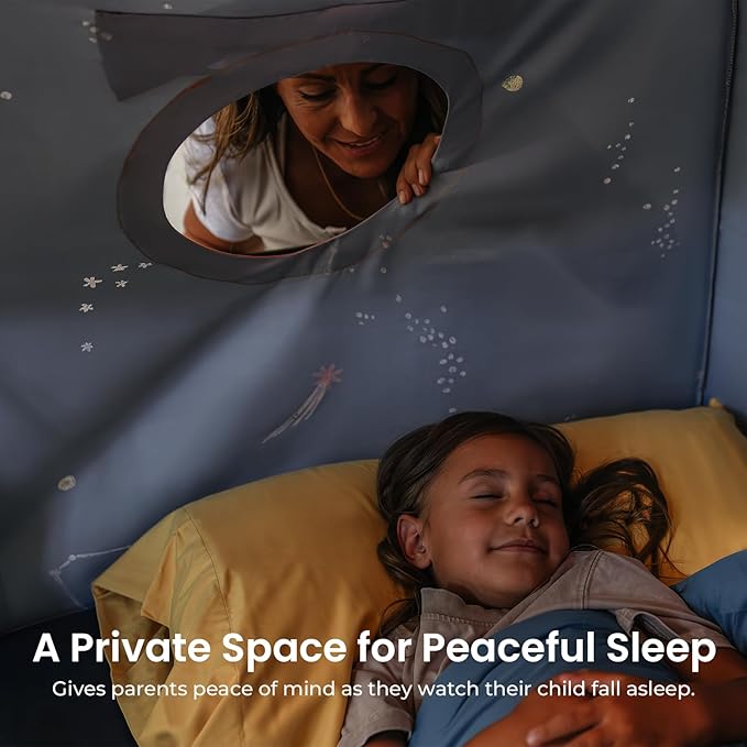 Tiny Land Space Galaxy Bed Tent for Kids ??Sleep Bed Canopy with 9 Planets Design, Easy-to-Install Indoor Kids Play Tent, Imaginative Playhouse, Ideal Gift for Boys & Girls ??77" x 40" x 46"