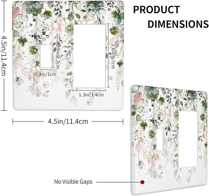 Green Pink Floral Flower Rustic Eucalyptus Leaves Wildflower Outlet Covers 1 Toggle 1 Rocker Combination Decorative Wall Plate Electrical Switch Plates Light Switch Cover Plate for Bedroom Living Room