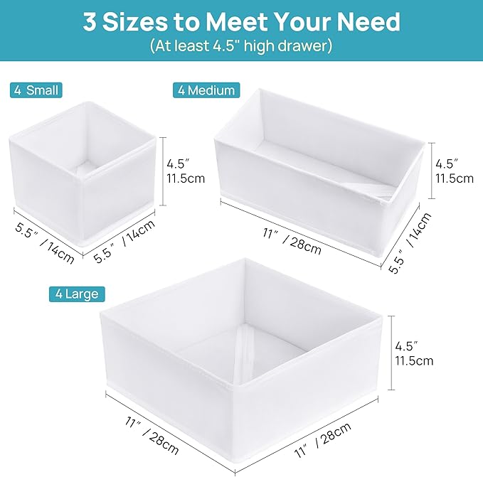 Vtopmart 12 Pack Baby Clothes Organizer, Dresser Drawer Organizer for Baby Clothing, Foldable Fabric Closet Drawer Storage Bins, Nursery Dresser Dividers for Bra, Socks, Ties, Scarf