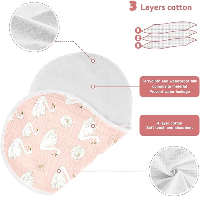Muslin Burp Cloths Swans Pink Flowers Print Cotton Baby Burp Cloths 2 Pack Ultra Absorbent Soft Thick Burping Cloth for Newborn Baby Boys Girls 22"x11"