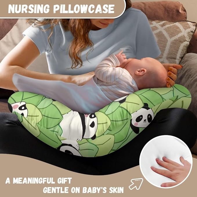 Cute Panda Nursing Pillow Cover Stretchy Removable Cover for Breastfeeding Pillows Protector Ultra Soft Comfortable Slipcover for Baby Girl and Boy,Green