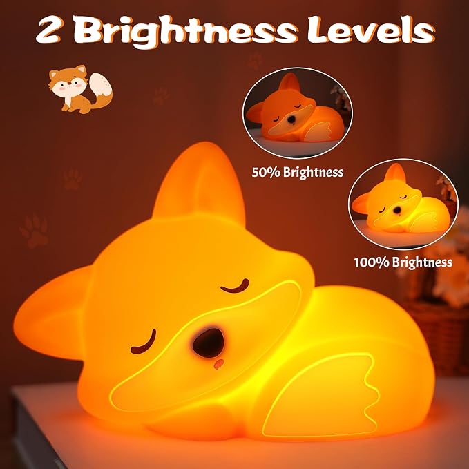 Lampeez Fox Night Light, Cute Fox Gifts, Soft Silicone Lamp Nursery Nightlight LED Touch Light, Bedroom Decor as Xmas Birthday Gift for Boys Girls