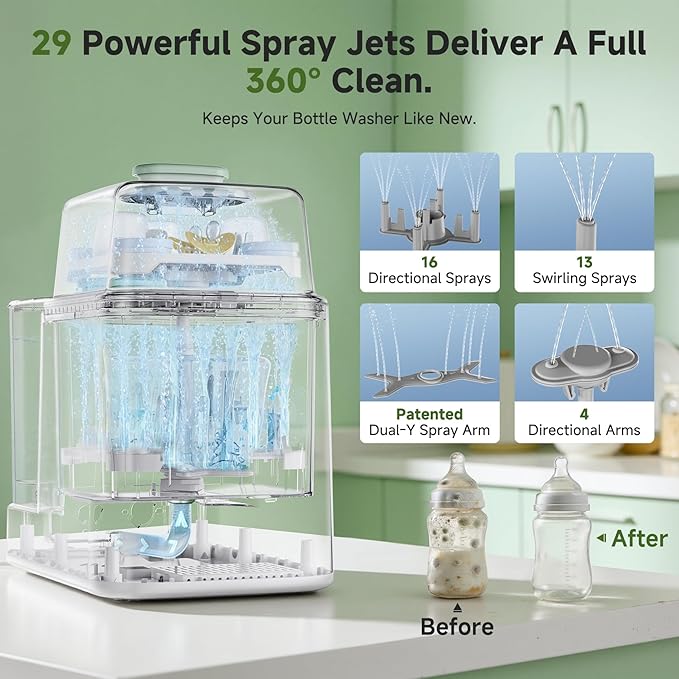 Bottle Wash, Sterilizer and Dryer, Modular Nesting Space-Saving Design, 4-Bottle Capacity & Sterilizer for Baby Bottles, Breast Pump Parts & Newborn Essentials, Drying Rack Included