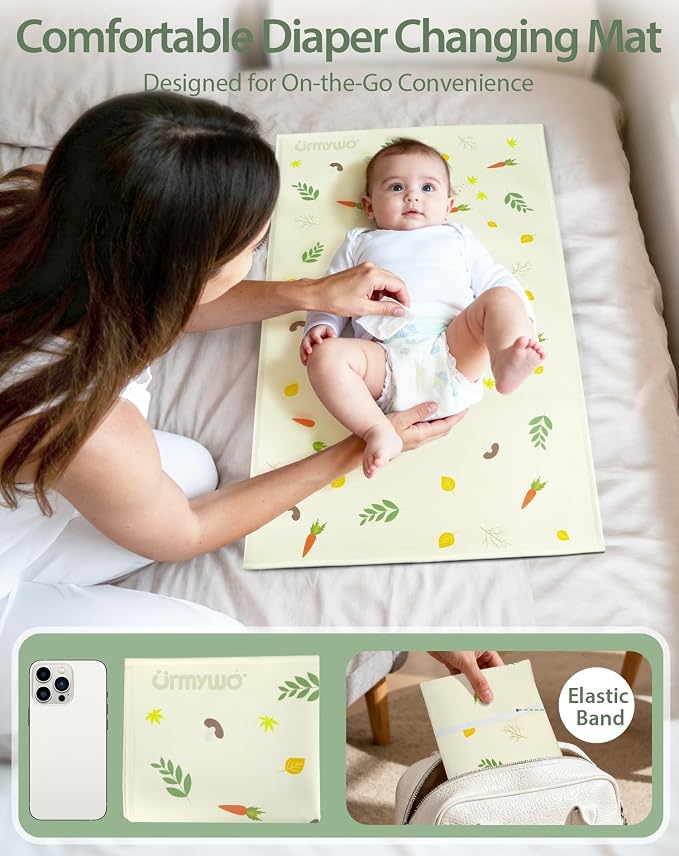Baby Portable Diaper Changing Pad - Waterproof & Wipeable Changing Mat with PU Leather - Soft Comfortable - Foldable Travel Bag & Camping Mat - Newborn Essentials Must Haves - Baby Shower Gifts