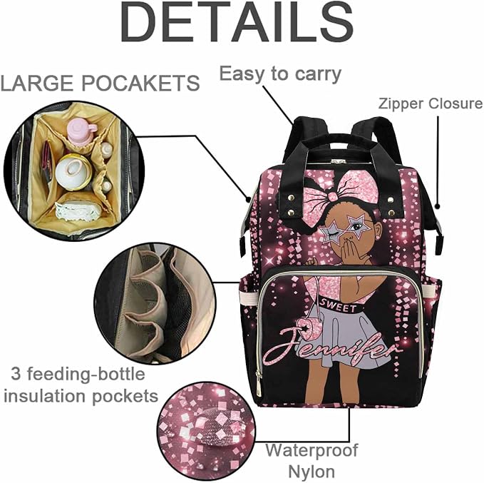 M YESCUSTOM Custom Name Diaper Bag Backpack for Women Portable Diaper Bags Mothers Day Gifts Personalized Cute Mommy Nursing Daypack for Women Green Travel Diaper Waterproof Backpack