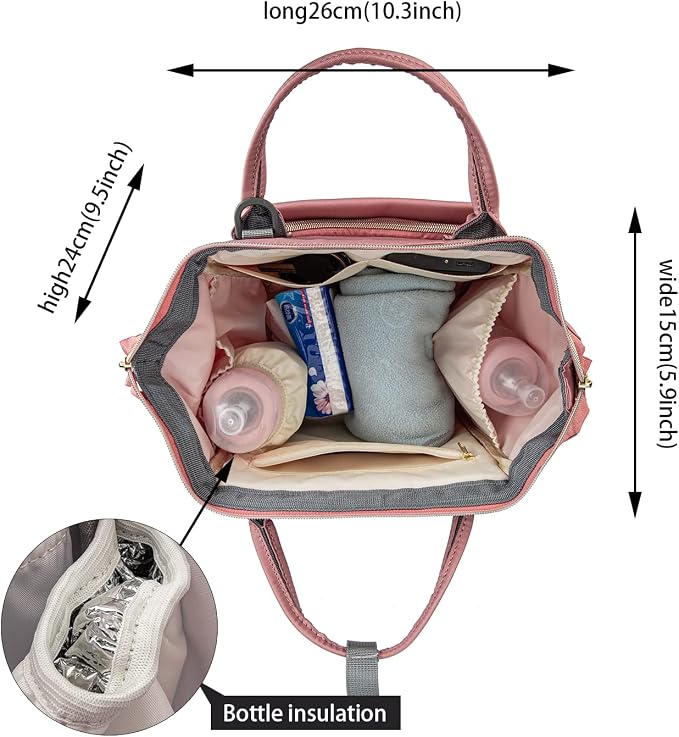 Lmbabter Baby Diaper Bag Nappy Backpack Waterproof Multi-Function Convertible Mini Smart Diaper Bag Backpack for Outdoor (Pink)