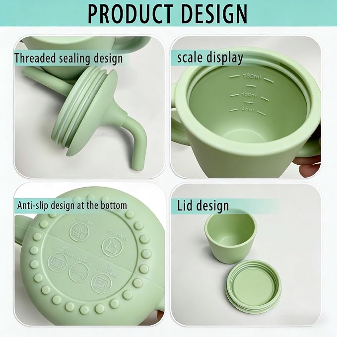 Silicone Baby Sippy Cups Training Cup Straw Cup, Shatterproof Toddler Sippy Cups with Straw, Silicone Drinking Training Cup Silicone Baby Training Cup for Infants Toddlers and Kid (Green)