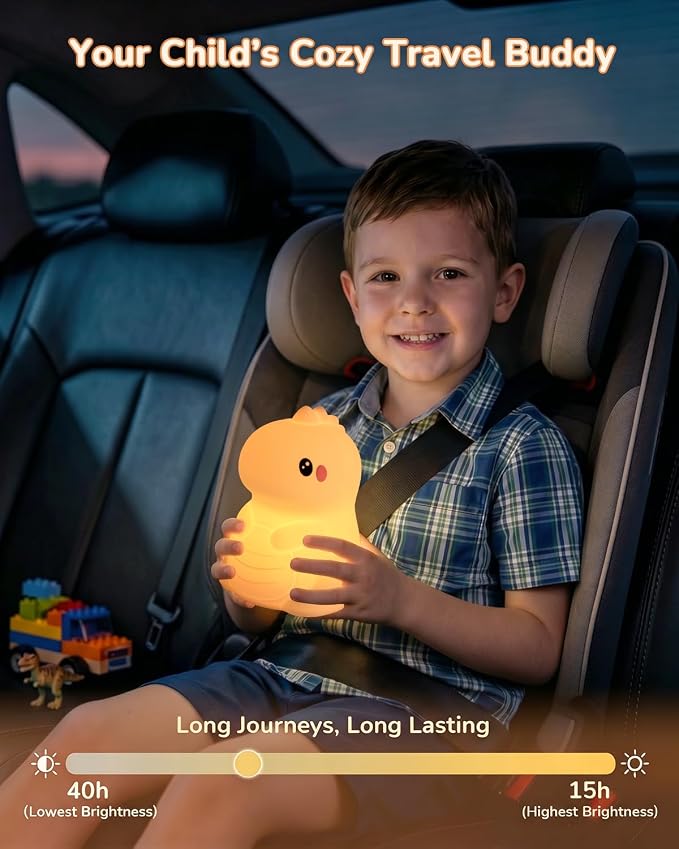 Night Light for Kids, LED Dinosaurs Squishy Animal Lamp for Baby, Soft Silicone Dimmable Bedside Touch Light with Timer, Battery Rechargeable Nightlight Boys Gifts Cute Room Decor