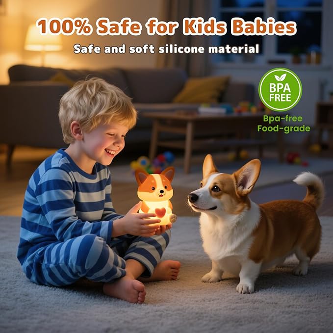 AVEKI Dog Night Light for Kids, Cute Puppy Gifts for Dog Lovers, Soft Silicone Puppy Lamp with 30M Timer and 3 Levels Brightness, 7 Colors Dimmable Baby Night Light for Nursery, Kids Room