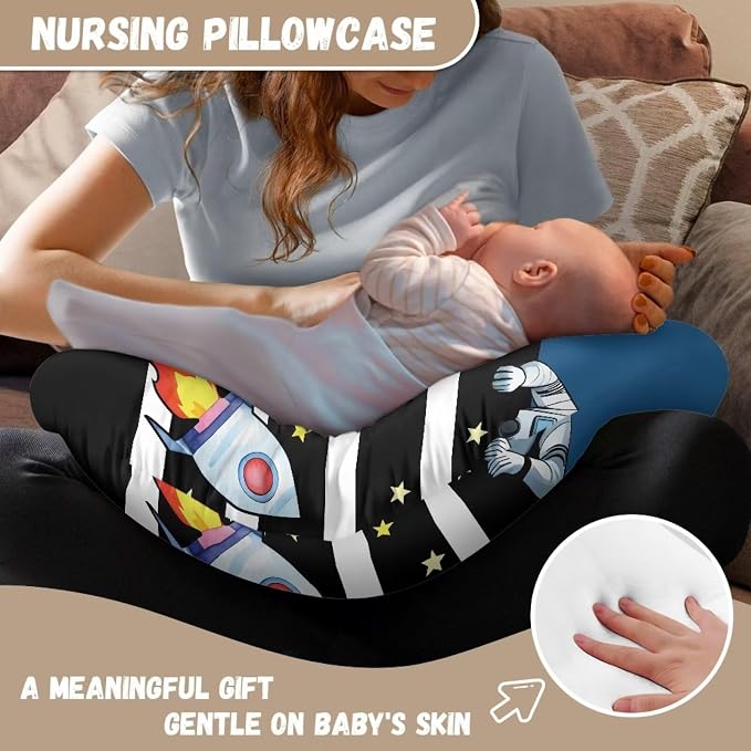Astronaut Nursing Pillow Cover for Baby Boys Girls, Comfortable Breastfeeding Pillowcase for Newborn Baby Girls Boys Easy to Clean