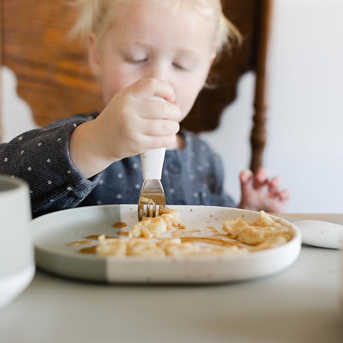Yeah Baby Goods Silicone Toddler Fork & Spoon (Brown Speckle) - Easy Grip, Stainless Steel Kids Cutlery Set - Dishwasher Safe, Food Grade Silverware for Babies - Self-Feeding Toddler Utensils Set