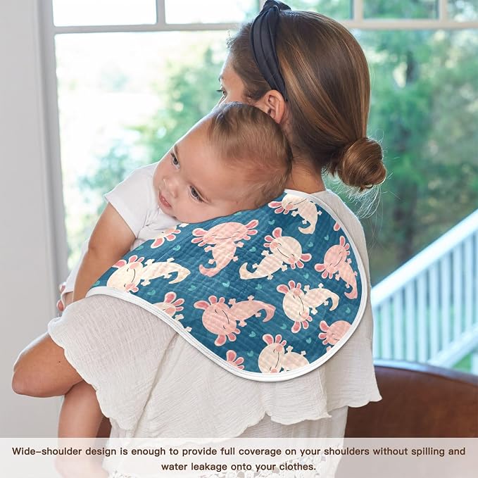 Muslin Burp Cloths for Baby Boys and Girls - 1-Pack Ultra Absorbent Cute Axolotl Muslin Washcloths, Newborn Towel, Milk Spit Up Rags, Burp Cloth Bib for Unisex, 22 x 11 Inch