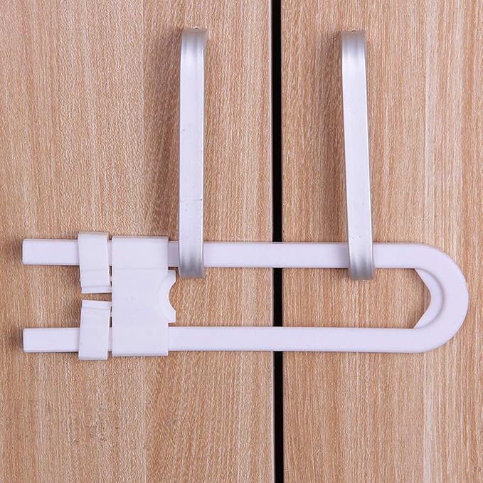 Vaguelly 4 Pack Child Safety Cabinet Latches No Drilling U-shaped Locks for Kitchen Closet Door Sliding Drawer d Handle Pink