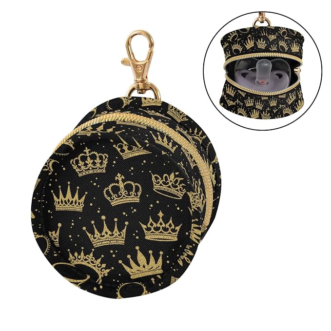 Crowns Black Print Pacifier Holder Case for Diaper Bag Portable Travel Pacifier Storage Case with Clip Newborn Baby Pouch for Baby Boys Girls Outdoor Purse