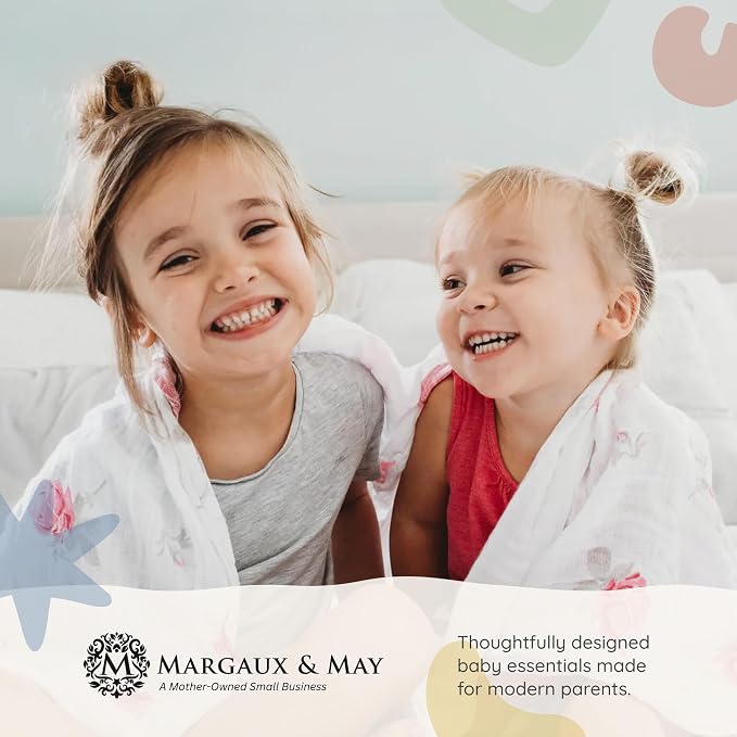 Margaux & May Organic Muslin Baby Swaddle – 100% Organic Cotton, Large 47” x 47” Newborn Swaddle, Soft & Breathable Muslin Swaddle Blanket, Blue Fern and Green Feather