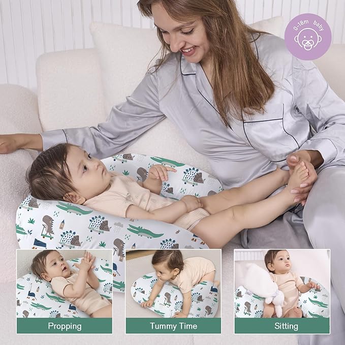 Little Grape Land Nursing Pillow, Upgraded Breastfeeding Pillow for Mom, Breastfeeding Bottle Feeding for 0??6 Months, Machine Washable Cover with Firm Breathable Filling for Tummy Time, Alligator