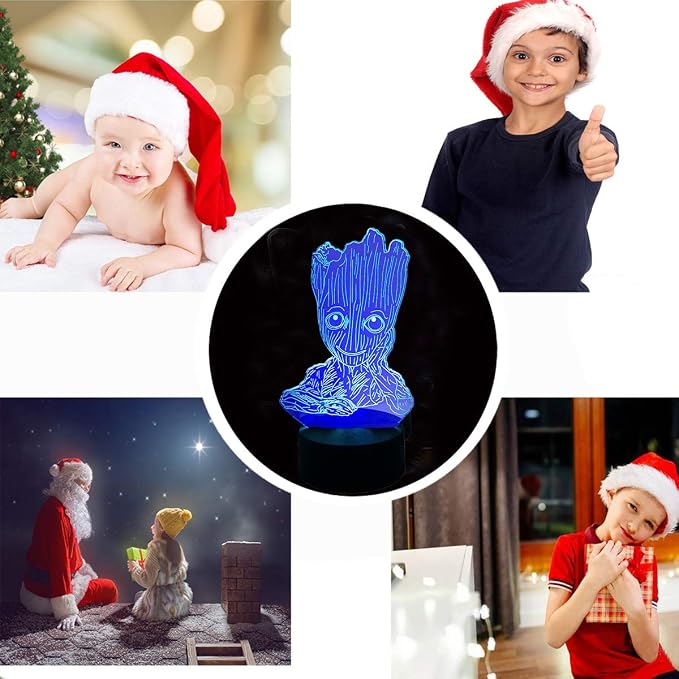 Groot 3D Night Light,Kids 7 Color Touching Decor Table Light,Optical Illusion 16 Colors Change with Remote Control Birthday Gifts for Baby Amazing Light (A 16 Color with RF)