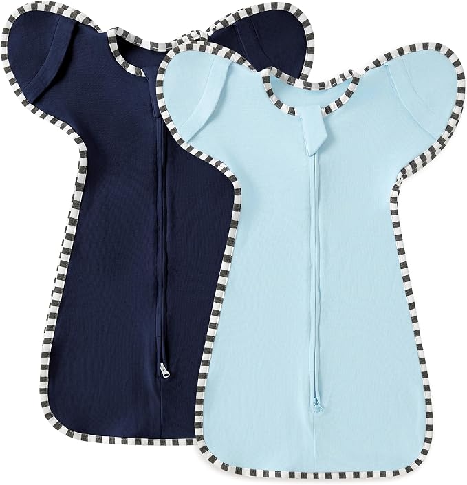 Soft Cotton Swaddle Blanket, Arms Up Baby Sleep Sack, Wearable Sleep Bag for Boys Girls (Blue + Dark Blue, S(0-3 Months))
