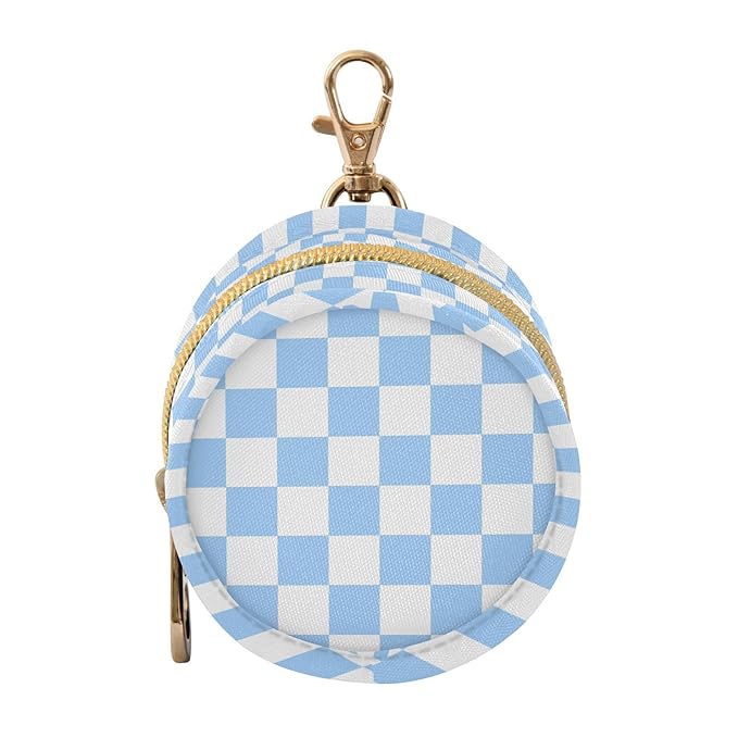 Checkered Plaid White Sky Blue Pattern Pacifier Holder Case with Metal Clip Portable Pacifier Pouch for Baby Boys Girls