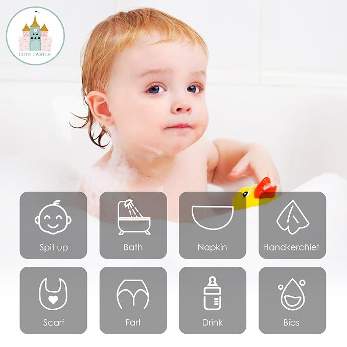 Cute Castle 12 Pack Muslin Baby Washcloths - Large 12'' by 12'' - Ultra Soft 100% Cotton - Super Absorbent Burp Cloths for Unisex, Boy, Girl -Vermilion