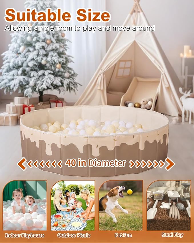 Baby Ball Pit for Toddlers1-3, Foldable Kids Ball Pits Play Tent, Crawl Playpen Ball Pool Playhouse with Storage Bag, for Boys Girls Dogs Cats Festival Play (Balls Not Included), Doughnuts