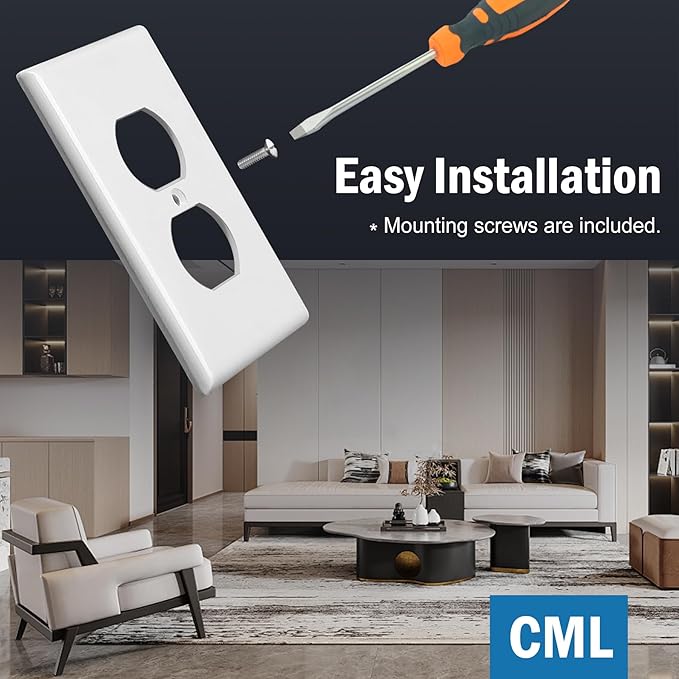 CML 40 Pack Oversized Duplex Outlet Covers, Jumbo Electrical Outlet Wall Plate, 1-Gang Large White Switch Plates, Dual Receptacle Faceplate, Over-Size 3.5??x 5.5?? Impact Resistant, ETL Listed