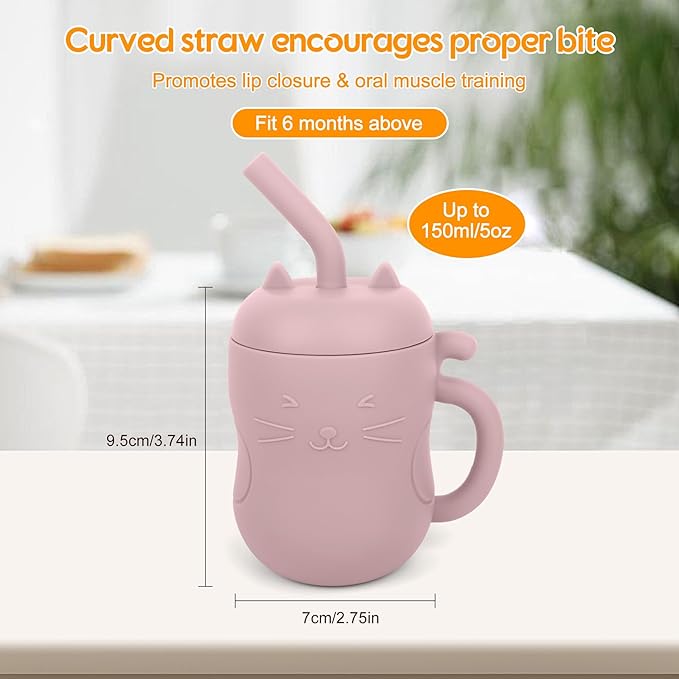 MCGMITT Silicone Baby Sippy Cup, 5oz Leak Proof Straw Cup for Infants Kids 6 12 18 Months, BPA Free Non Toxic Toddlers Training Cup with Handle, Soft Toddler Open Cup For Travel or At Home
