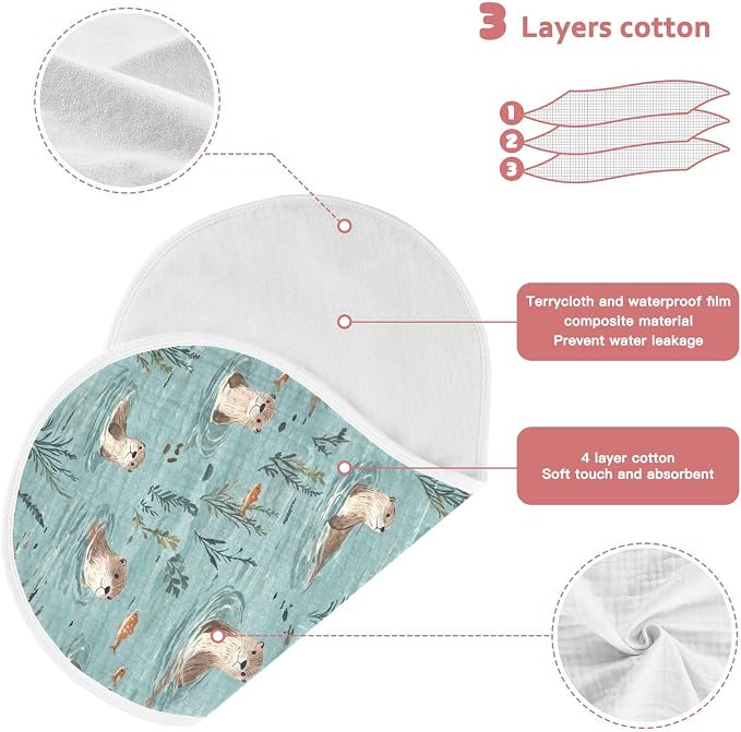 Otter Muslin Burp Cloths for Baby Boys and Girls - 4-Pack Ultra Absorbent Muslin Washcloths, Newborn Towel, Milk Spit Up Rags, Burp Cloth Bib for Unisex, 22 x 11 Inch