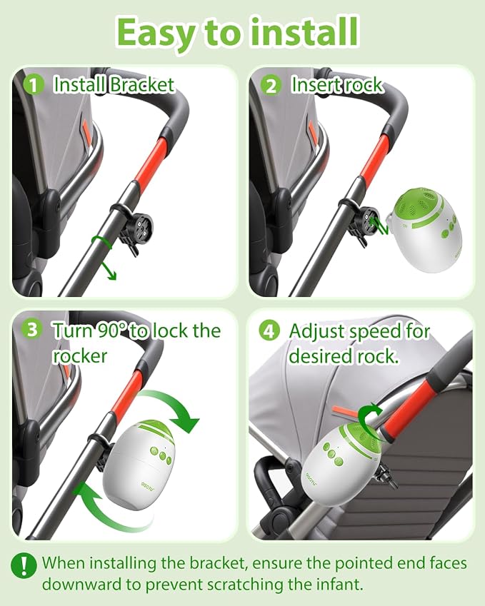 Baby Stroller Rocker with Adjustable Rocking Speed and 11 Soothing White Noise, Hands-Free Rechargeable Sleep Soother Rocker, Portable Accessories for Strollers & Prams, Essential Baby Gear (Green)