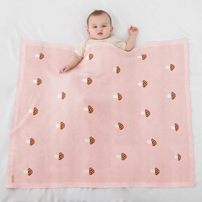 Knitted Baby Blanket for Boys & Girls, 100% Cotton Receiving Swaddle Crib Stroller Blanket for Shower Gift Registry for Newborns, Infants, Toddlers40 x31 Inches