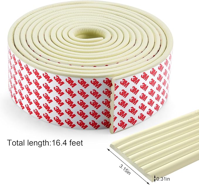 Upgraded Baby Proofing Edge Corner Protector,16.4ft Edge Guards Padding with 3M Adhesive, Extra-Wide Soft Rubber Foam Padding, Furniture, Sharp Edge Safety Corner Edge Bumper Guard-Cream