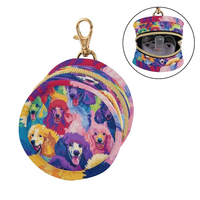 Pacifier Holder with Clip Pacifier Case for Diaper Bag Round Baby Pacifier Pouch Box Bag Portable Vibrant and Colorful Poodle