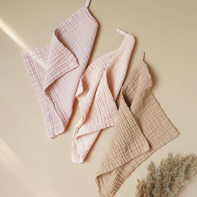 Konssy Baby Muslin Washcloths 7-Pack, 100% Cotton Baby Bath Washcloths, Soft & Absorbent Wash Cloths and Burp Cloths for Newborn Kids Girls & Boys, 11x11 inches