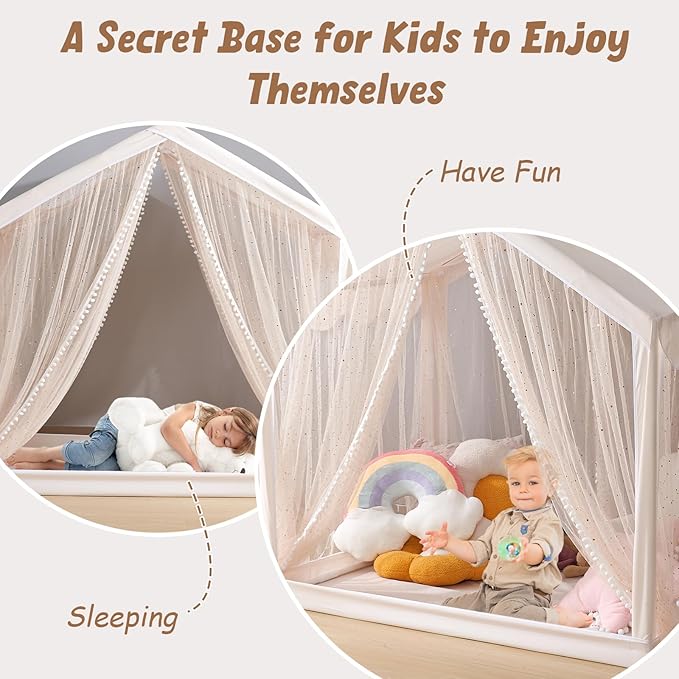Kids Play Tent with Star-Shaped Window, Indoor Play Tents for Toddlers 1-3, Playhouse Tent for Girls & Boys, Children's Tent with Breathable Netting (Boho)