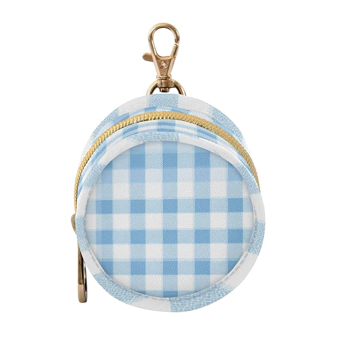 Pacifier Holder with Clip Pacifier Case for Diaper Bag Round Baby Pacifier Pouch Box Bag Portable Light Blue Gingham