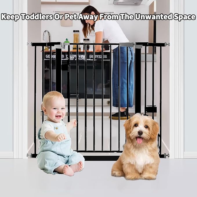41 Inch Tall Baby Gate Auto Close Dog Gate Adjustable 29.92"-43.71" Wide Pressure Mounted Walk Through Swing Pet Gate for Doorways (Black, 29.92"-43.71" Wide)