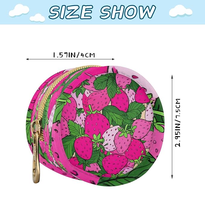 Pacifier Holder with Clip Pacifier Case for Diaper Bag Round Baby Pacifier Pouch Box Bag Portable Pink Cute Strawberries