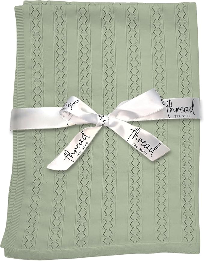 The Vintage Blanket - 100% Organic Cotton Baby Blanket, American Made, 30x40in - Bassinet, Crib, Stroller - Gift Registry Baby Shower for Newborns and Kids (Sage)