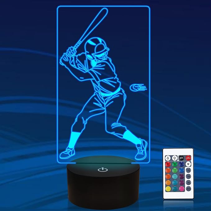 Attivolife Baseball Light for Kids, 3D Illusion Optical Night Lamp, 16 Colors Changing with Remote Control Dimming, Best Boys Room Decor as Birthdays Xmas Gifts for Adults Men Teen
