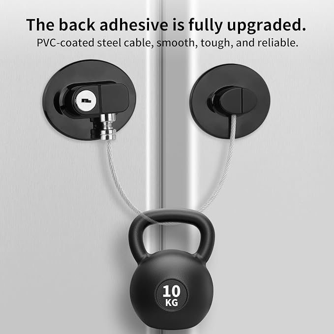 Fridge Lock with Key, Safety Lock for Refrigerator, Cabinet, Drawer, Window – Easy to Install, No Drilling(2 Pack, Oval Black)