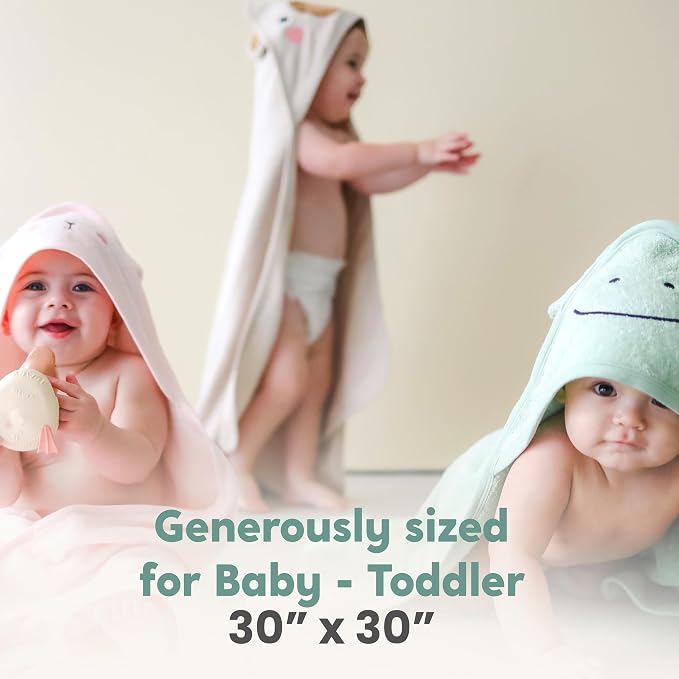 CuddleBug Hooded Baby Bath Towel & Washcloth Set (Bear) - 100% Cotton Terrycloth Hooded Baby Towels for Newborn & Toddler - Super-Soft & Absorbent, Newborn Essentials (33" x 33") - White Lamb